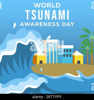 flat design world tsunami awareness day illustration Stock Vector