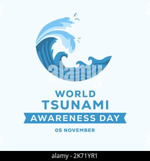 world tsunami awareness day illustration in flat design Stock Vector