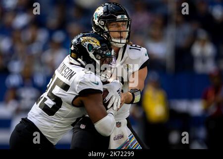 Jacksonville, FL, USA. 9th Jan, 2022. Jacksonville Jaguars quarterback  Trevor Lawrence (16) during 2nd half NFL football game between the  Indianapolis Colts and the Jacksonville Jaguars. Jaguars defeated the Colts  26-11 at