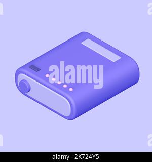 power bank icon. Isolated on blue. 3D Render. Stock Photo