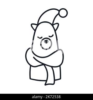 Christmas polar bear in hat and scarf doodle illustration Stock Vector