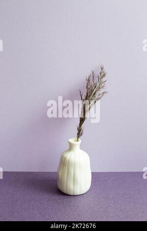 Vase of reed on table. purple background. home interior Stock Photo