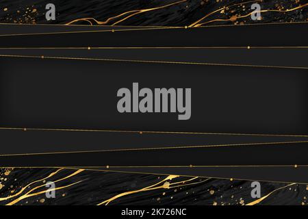 Luxury Black and Gold Marble texture background vector. Panoramic Marbling texture design for Banner, invitation, wallpaper, headers, website, print a Stock Vector