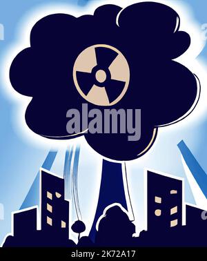Mushroom from the explosion of a nuclear bomb over the city. Nuclear war in the world. End of the world. Stock Vector