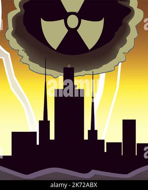 Mushroom from the explosion of a nuclear bomb over the city. Nuclear war in the world. End of the world. Stock Vector
