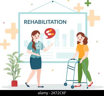 Rehabilitation Flat Cartoon Hand Drawn Templates Illustration with Doctor Helping Patient Orthopedic Physiotherapy, Physical Activity and Healthcare Stock Vector