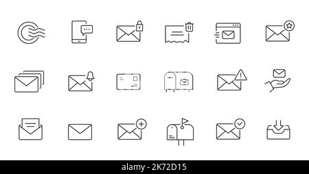 Mailbox line icon set. Letter send, email contact, spam, address book editable outline icon. Vector illstration. Stock Vector