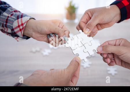 diverse business people group assembling jigsaw puzzle and represent team  support and help concept, top view perspective at modern bright office inter  Stock Photo - Alamy