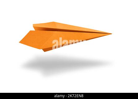 Orange paper plane origami isolated on a blank white background Stock Photo