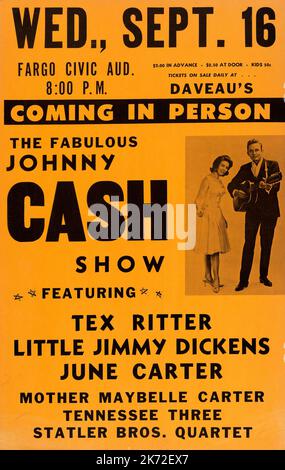 Johnny Cash, Tex Ritter, Little Jimmy Dickens, June Carter - Fargo Civic Auditorium Concert Poster (1964) Stock Photo