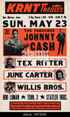 The Fabulous Johnny Cash Show - Tex Ritter, June Carter, Willis Bros - KRNT Theater Concert Poster (c. 1966) Stock Photo