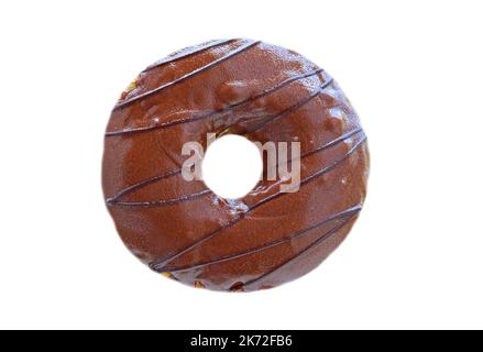 Chocolate Frosted Doughnut Isolated on White Background Stock Photo