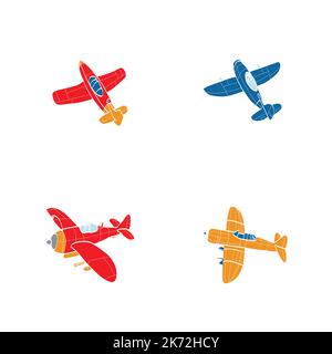 Set of airplanes hand-drawn. The contours of the aircraft in Doodle style on white background. Stock Vector