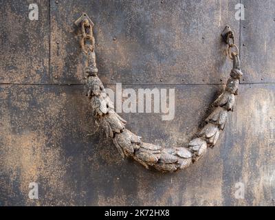 Hellens Manor, an historic house, Much Marcle, Herefordshire, UK; ornate door handle. Stock Photo