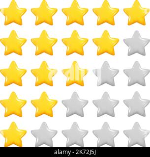 Rating Stars Icons Set Vector Light Neumorphic Design Elements On White Background. Customer Product Rating Review Or Game Achievement Neumorphism Stock Vector