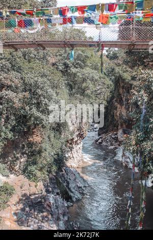 The suspension bridge over the Chobar Gorge and the Bagmati river Stock Photo