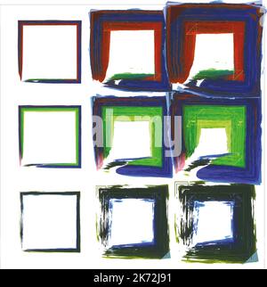 Collection of square black hand drawn grunge frames. borders set. Grunge style set of square shapes. Stock Vector