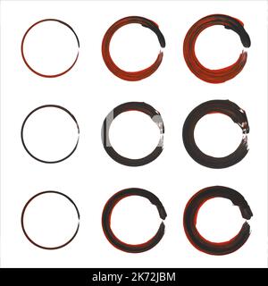 Hand drawn set of objects. Round frames in doodle style. Ideal for vintage label designs. Stock Vector