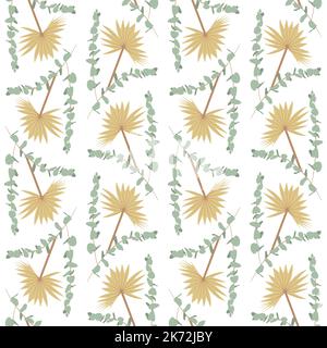 Boho seamless pattern with eucalyptus and palm leaves Stock Vector