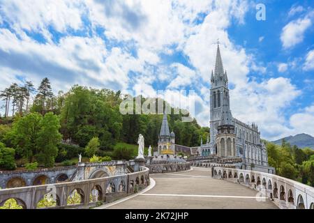 Lourdes, France. September 2, 2022. View of the Basilica of Our Lady of the Immaculate Conception in the Sanctuary of Lourdes Stock Photo