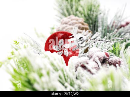 New Year's colorful background with a ball on which the flag of Hong Kong is depicted. The concept of the New Year holiday and Christmas. Stock Photo