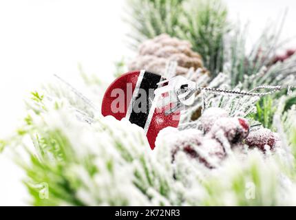 New Year's colorful background with a ball on which the flag of Trinidad and Tobago is depicted. The concept of the New Year holiday and Christmas. Stock Photo