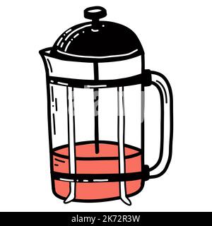 hand-drawn french press. Doodle kitchen utensil Stock Vector