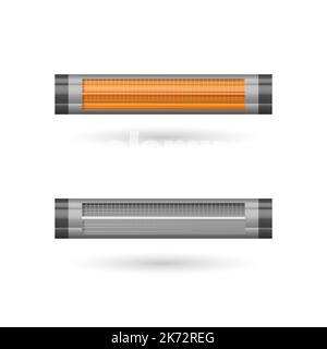 Ultraviolet, electric heater on a stand in the on and off state, 3D vector illustration. Stock Vector