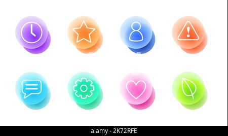 Basic icons set in glassmorphic style. Transparent blur glass effect icons. Vector illustration Stock Vector