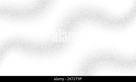Grain waves background. Black stipple curve lines. Abstract wavy noise dotted shapes wallpaper. Dotwork gradient pattern. Stochastic vector Stock Vector
