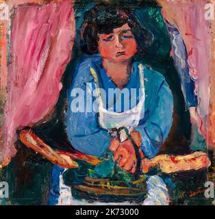 Chaim Soutine, La Servante En Bleu, (The Maid In Blue), portrait painting in oil on panel, circa 1935 Private Collection Stock Photo