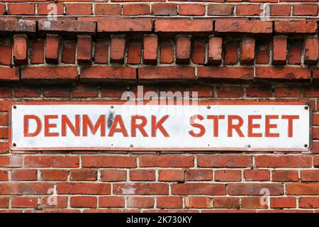 Denmark street sign on a wall in Denmark Stock Photo