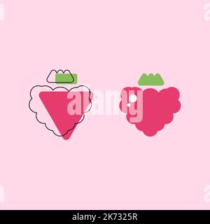 Two pink raspberries on a pink background. Food outline icons Stock Vector