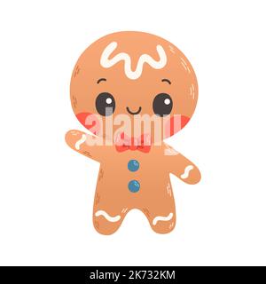 Holiday gingerbread man cookie. Cookie in shape of woman with colored icing. Vector illustration in flat style Stock Vector