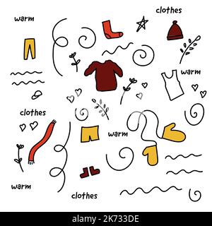 cute postcard, dress warmer hat socks scarf Stock Vector