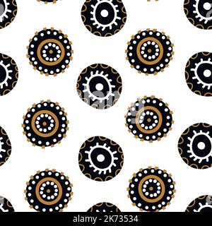 Seamless pattern with geometric aboriginal ornament. Ethnic tribal rounded color background. Afican, australian motiph. Dots painting. Vector Stock Vector