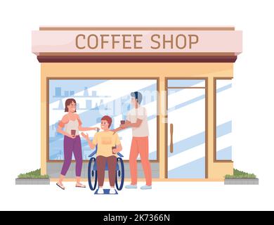 Friends drinking coffee semi flat color vector characters Stock Vector