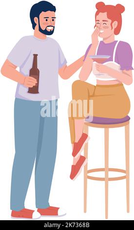 Date at bar semi flat color vector characters Stock Vector