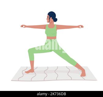 Woman standing in warrior pose semi flat color vector character Stock Vector