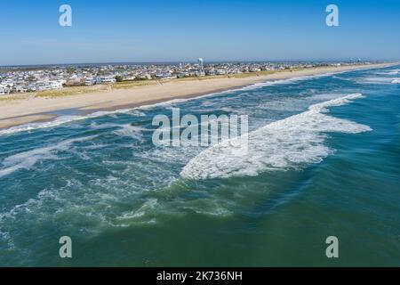 Aerial view of Ship Bottom Long Beach Island New Jersey with waves