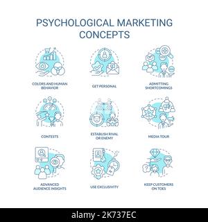 Psychological marketing tricks turquoise concept icons set Stock Vector