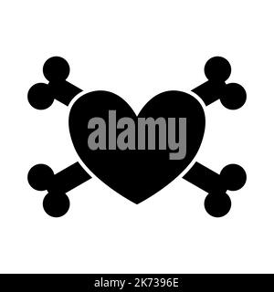 Vector flat black heart with crossed bones Stock Vector
