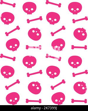 Vector seamless pattern of kawaii skull and bones Stock Vector