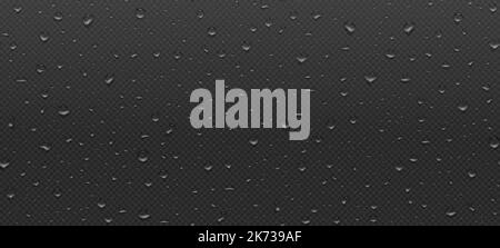 Realistic water droplets transparent pattern on black background Stock Vector