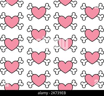 Vector seamless pattern of heart with crossed bone Stock Vector