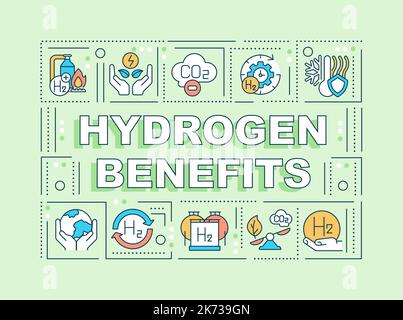 Hydrogen benefits word concepts light green banner Stock Vector