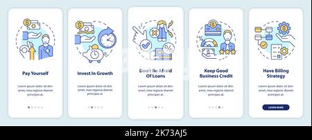 Managing small business finances tips onboarding mobile app screen Stock Vector