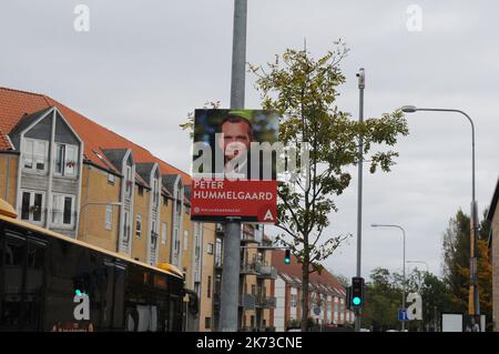 Copenahgen /Denmark/17 OIctober 2022/ Parliamentary elections campaign playcard of danish minister for labour Peter Hummelgaard and member of danish social demorat political party. (Photo. Francis Joseph Dean/Dean Pictures. Stock Photo