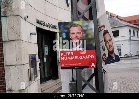 Copenahgen /Denmark/17 OIctober 2022/ Parliamentary elections campaign playcard of danish minister for labour Peter Hummelgaard and member of danish social demorat political party. (Photo. Francis Joseph Dean/Dean Pictures. Stock Photo