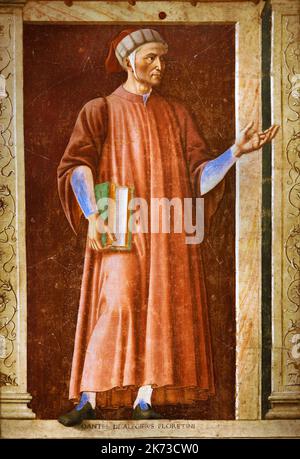 The fresco of Dante Alighieri,1450, painted by Andrea del Castagno,1420 - 1457, Florence, Italy, Dante Alighieri was an Italian, poet, writer and philosopher, His Divine Comedy, ) Stock Photo